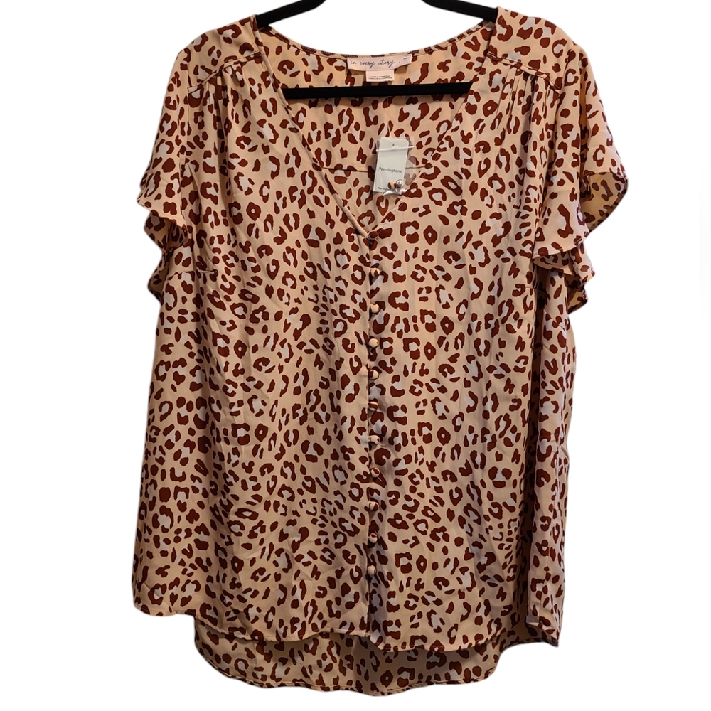 NWT Penningtons Button-up flutter sleeve blouse X